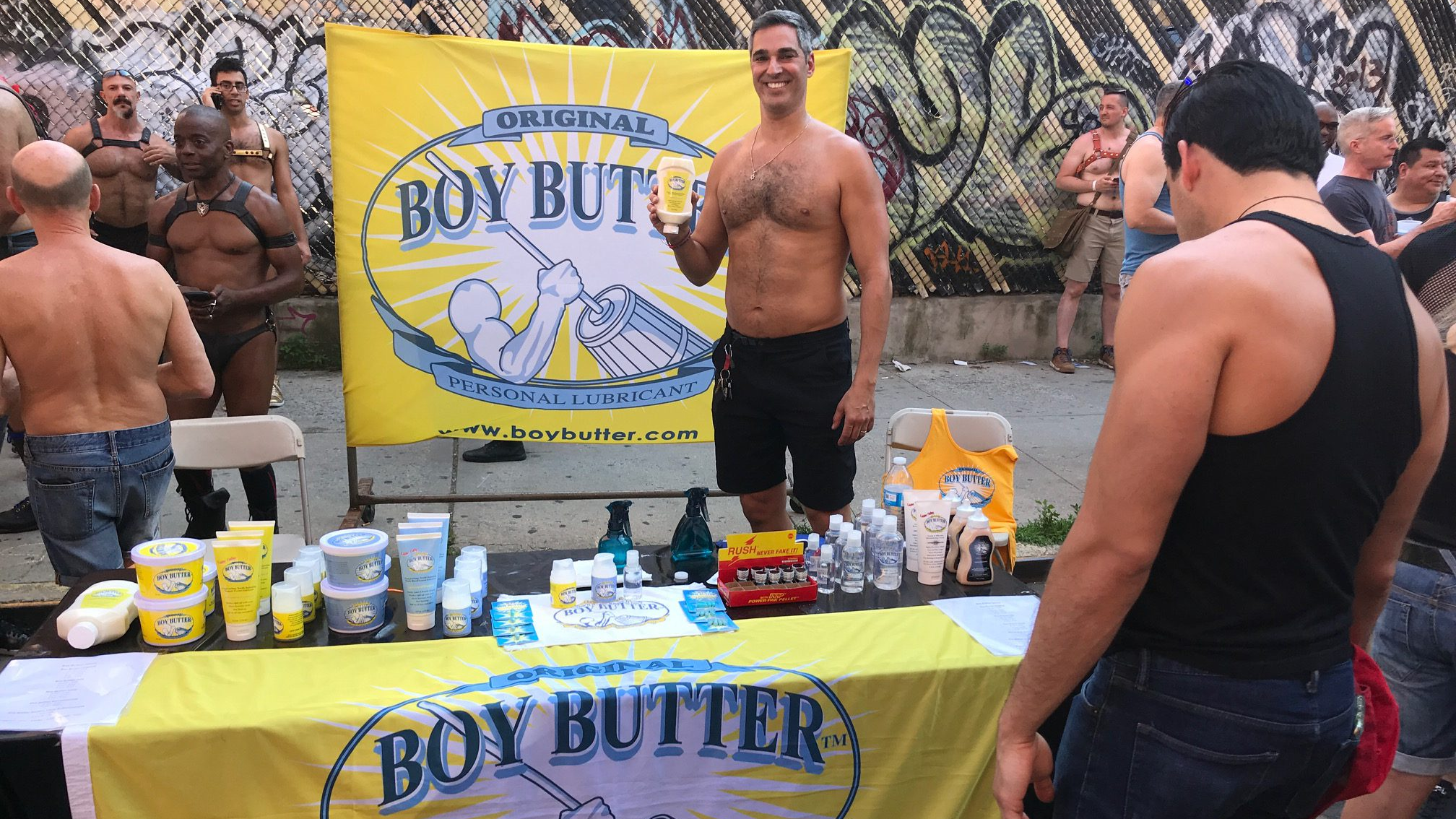 Boy Butter anal lube owner at sales table