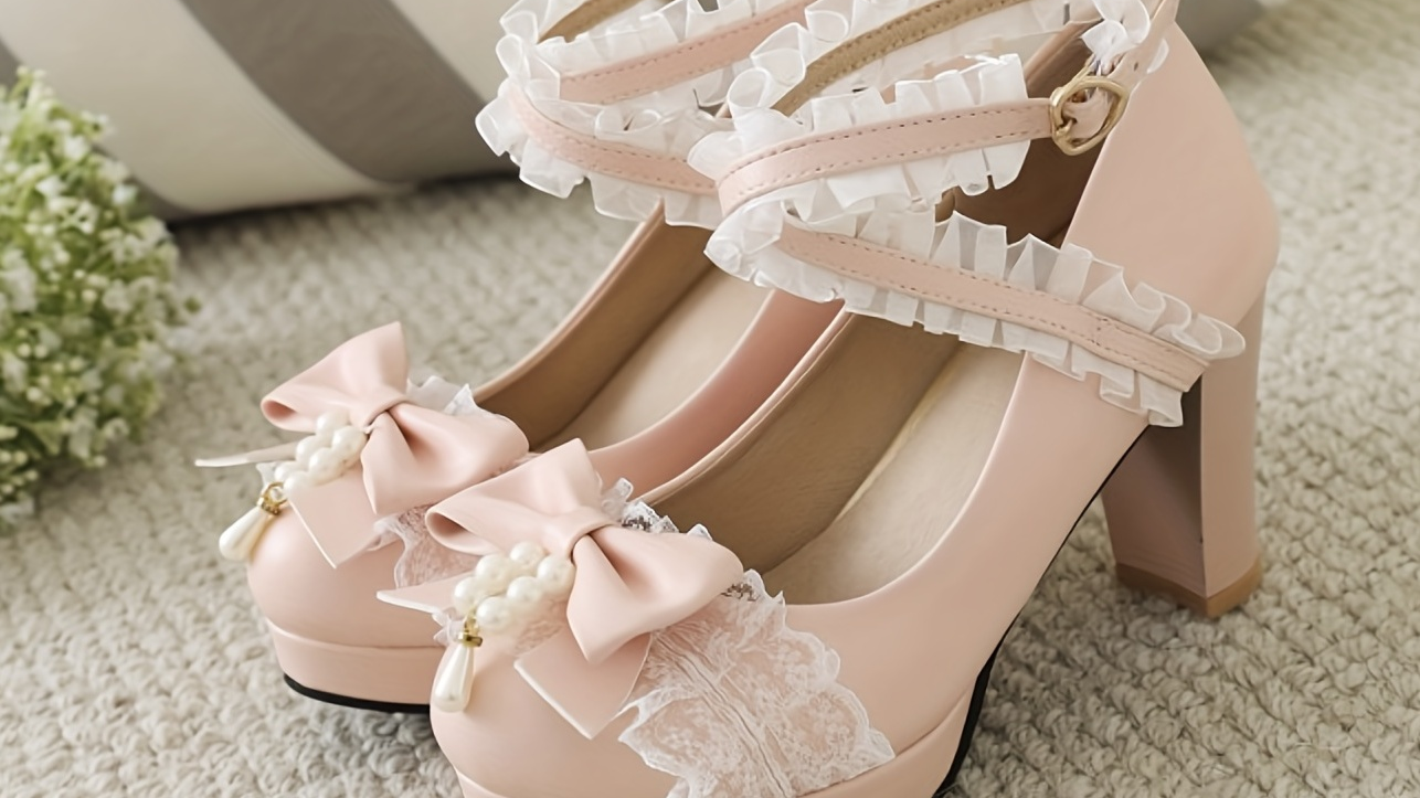 pink lace and pearl high heels